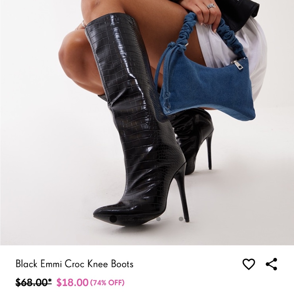 Black faux crocodile boots